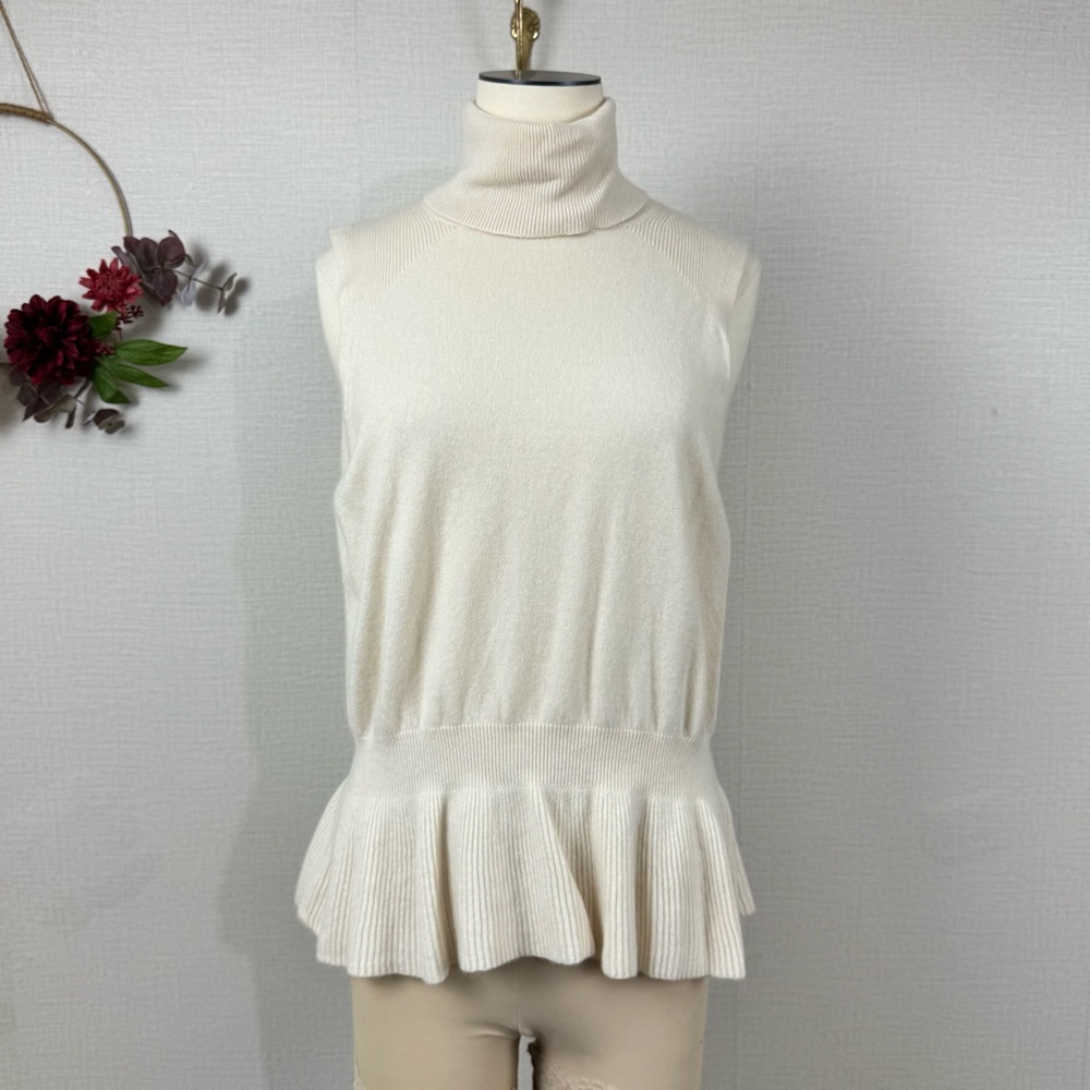 VERONICA BEARD Women’s Cashmere Turtleneck Sleeveless Peplum Pullover Top size L